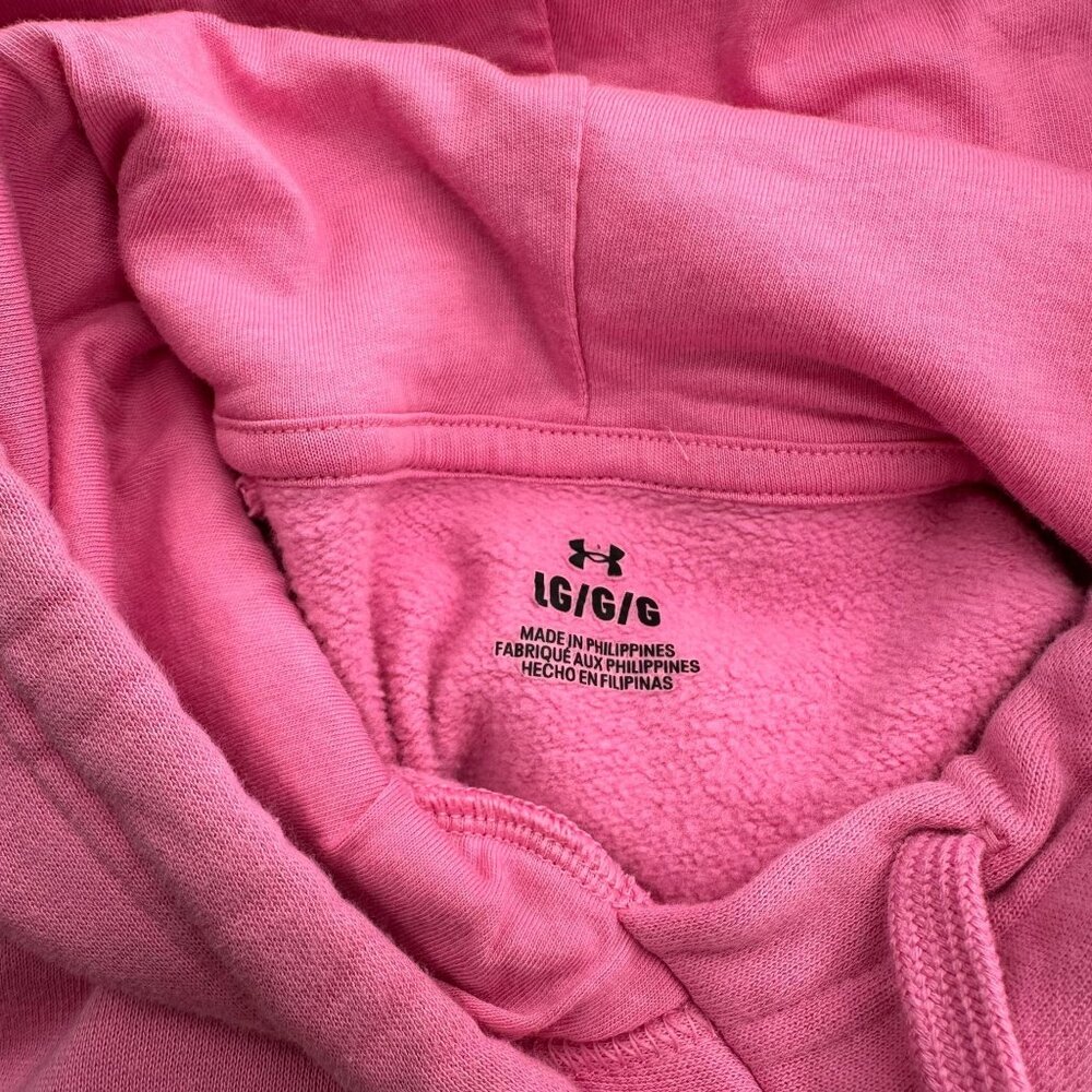 Under Armour Pink Pullover Hoodie Sweatshirt Large Barbie Athletic Logo Fleece - Picture 5 of 9